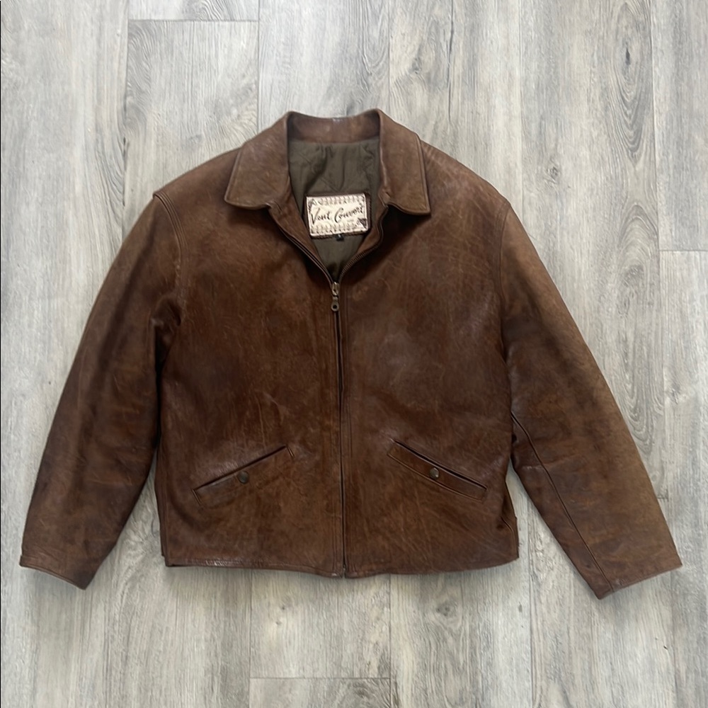 Vintage Ventcovert Paris Brown Leather Bomber Jacket men’s small